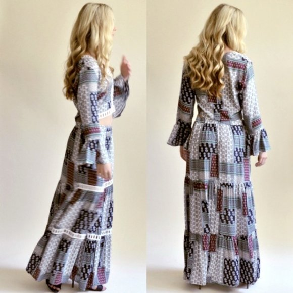 1 LEFT!! 👑Gorgeous 2Piece Boho Cut-Out Crop Top & Maxi Set - Picture 3 of 3
